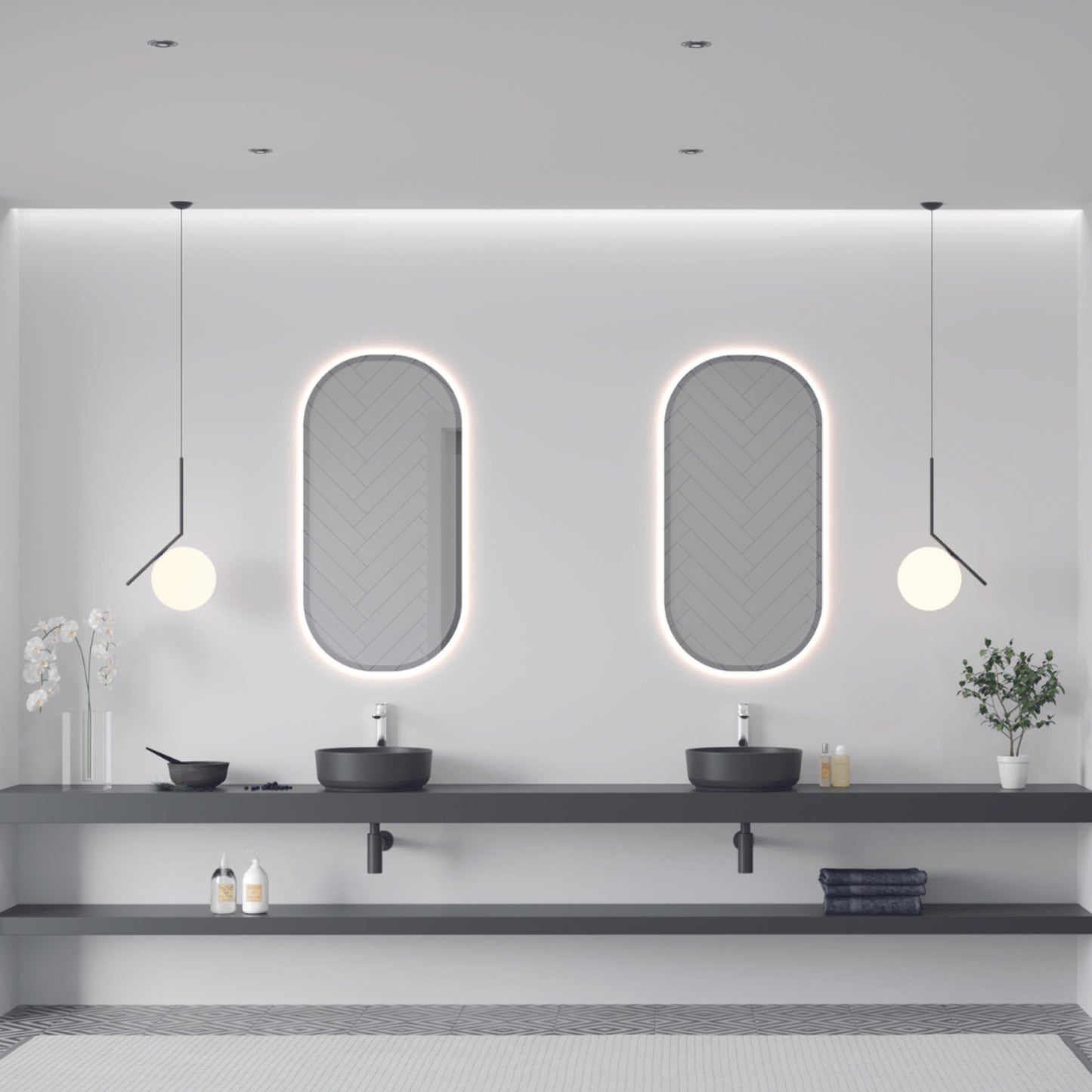 Desna - lavoar rotund negru mat, elegant, din ceramic, pe blat, VUD B236