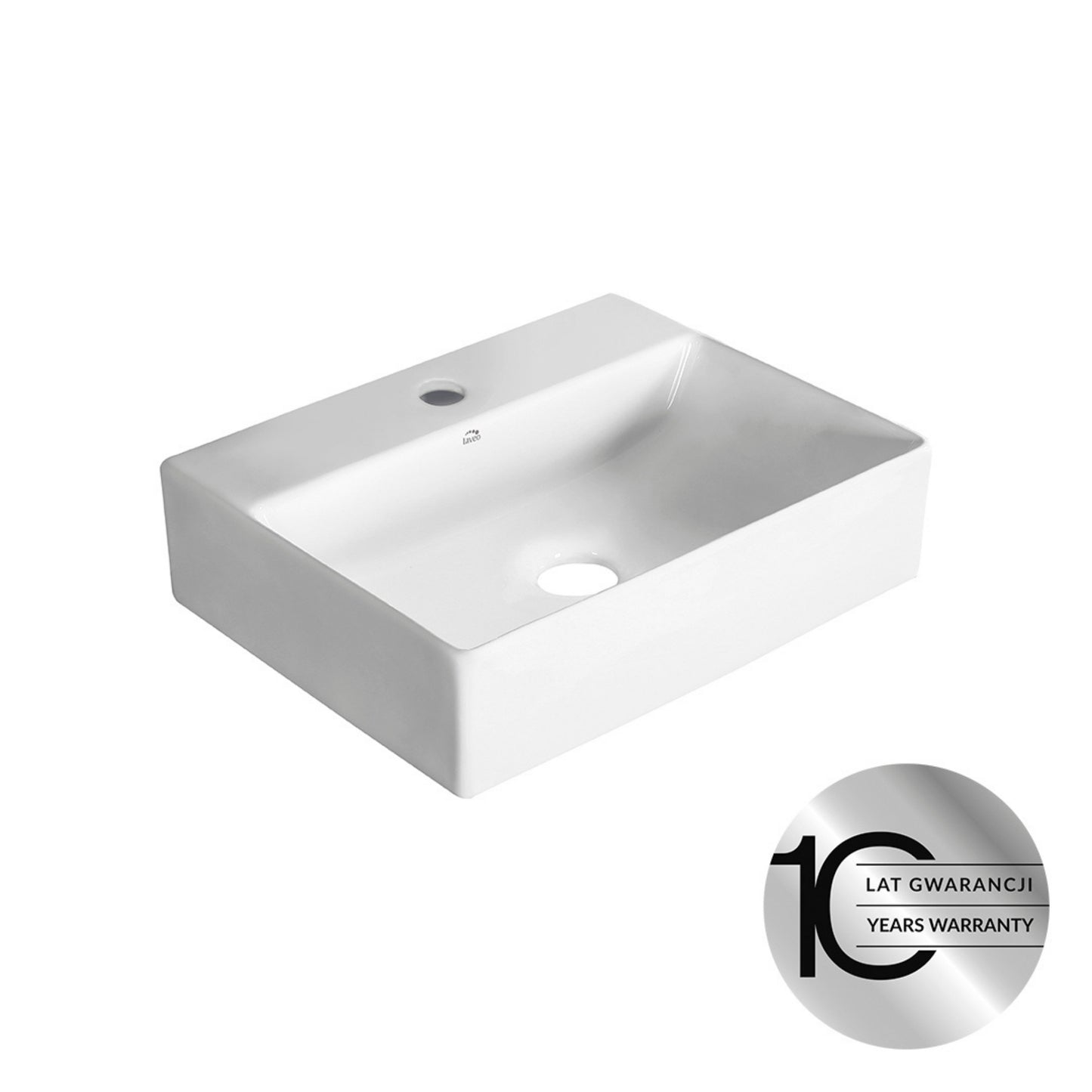 Kvadrato - lavoar alb, dreptunghiular, instalat pe blat/ pe perete, cu orificiu pentru baterie, VUK 6146