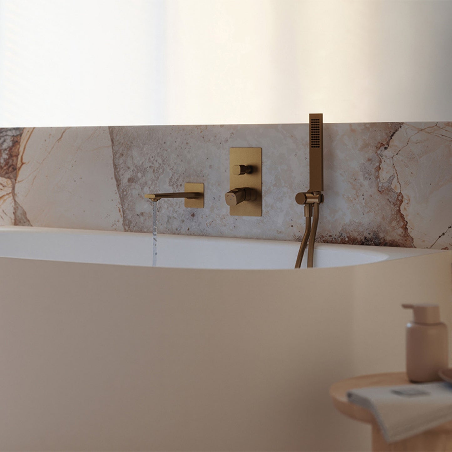 Tores - baterie de cadă încastrată în perete, cu set de duș, design minimalist, auriu sampanie, BVT G11P