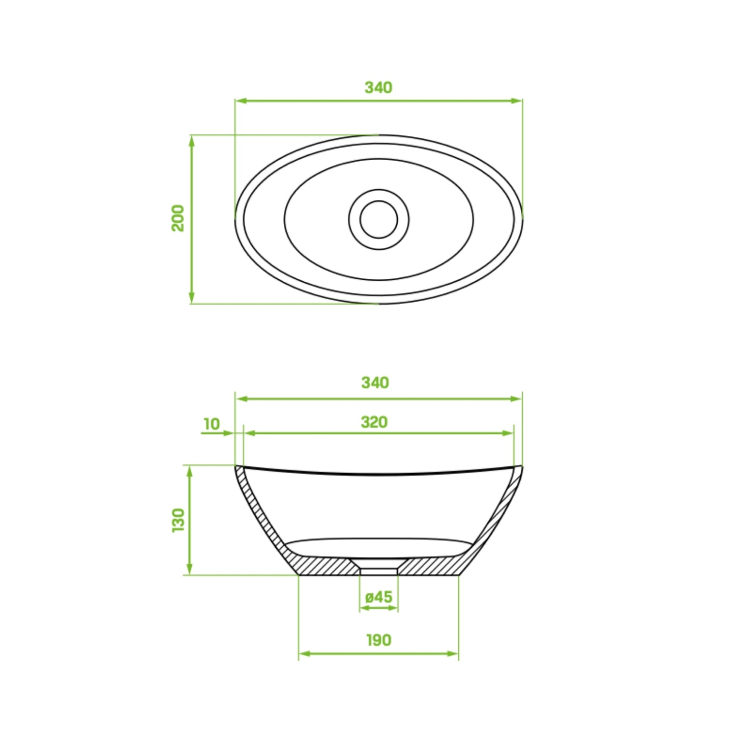 Vela - lavoar mic de granit, oval, cu un design superb, super rezistent, VGV1710T