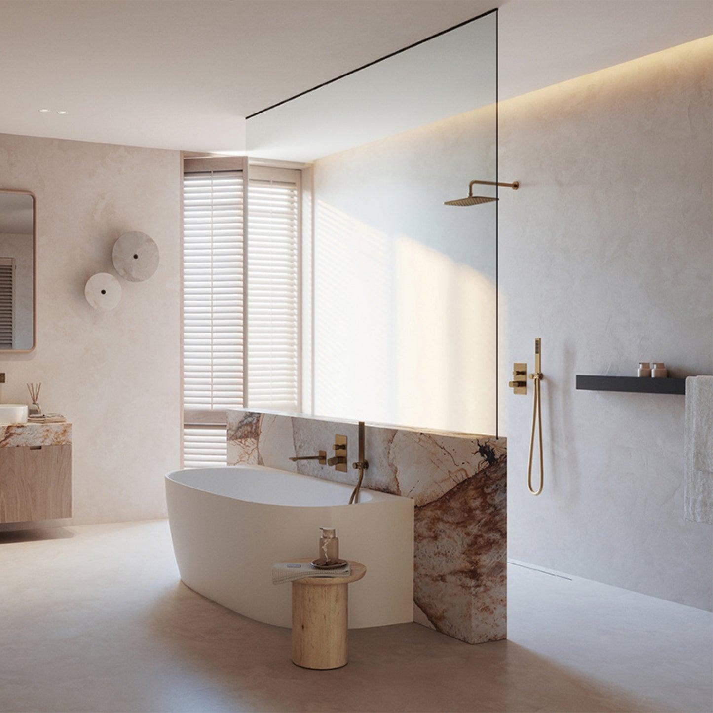 Tores - baterie de cadă încastrată în perete, cu set de duș, design minimalist, auriu sampanie, BVT G11P