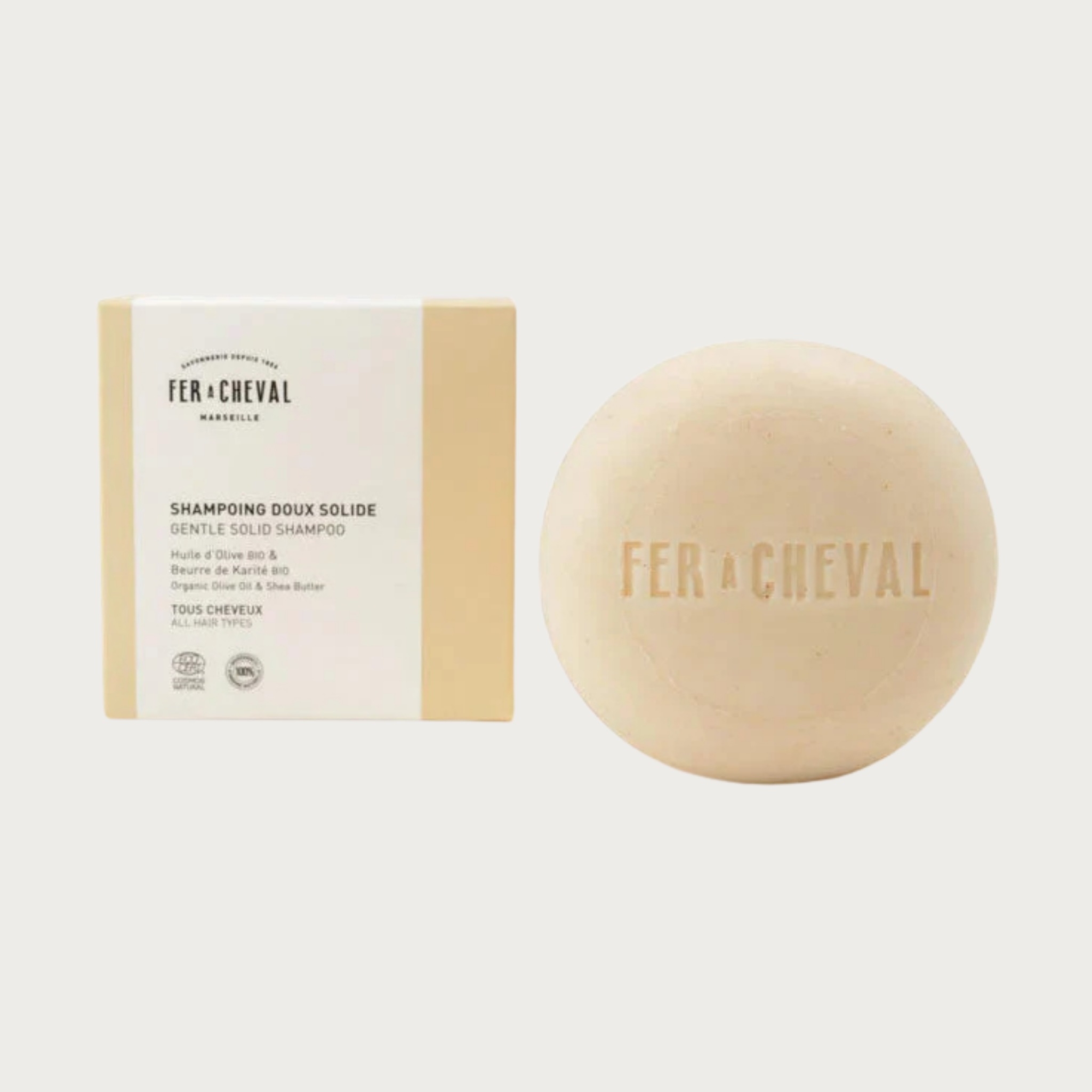 Şampon SOLID delicat, cu ulei de măsline și unt de shea, 100 gr, Fer A Cheval