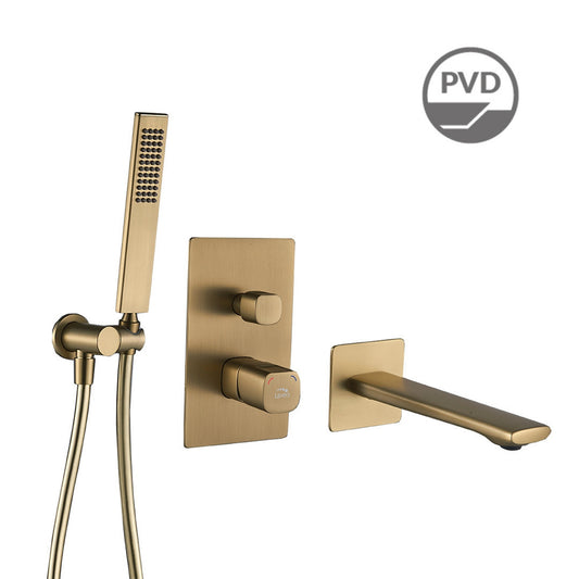 Tores - baterie de cadă încastrată în perete, cu set de duș, design minimalist, auriu sampanie, BVT G11P