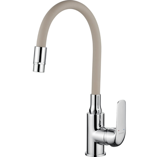 Elza - Baterie de bucatarie cu pipa flexibila, practica, culoare bej crom, BKE_462D