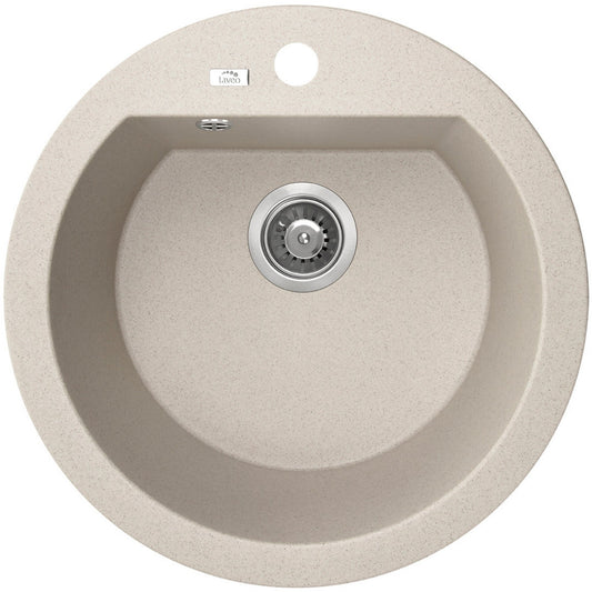 Dafne - chiuvetă rotunda, culoare bej, cu 1 cuvă fără uscător, sifon inclus, SBD 480T