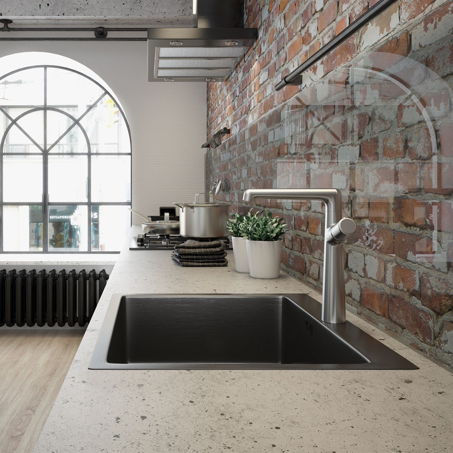 Marmara - chiuvetă culoare grafit, design industrial, dreptunghiulara, cu 1 cuvă, SAM 510T