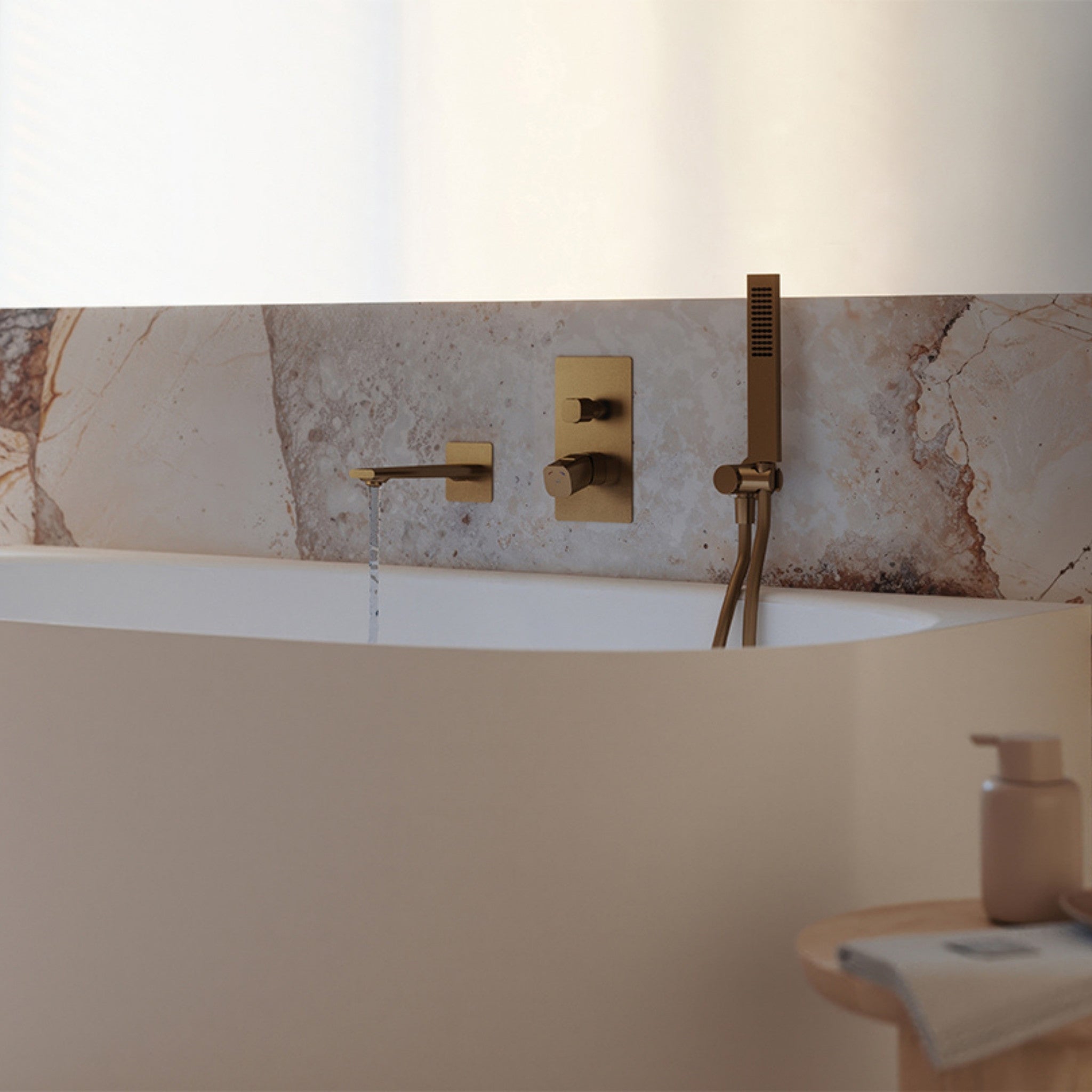 Tores - baterie de cadă încastrată în perete, cu set de duș, design minimalist, auriu sampanie, BVT G11P