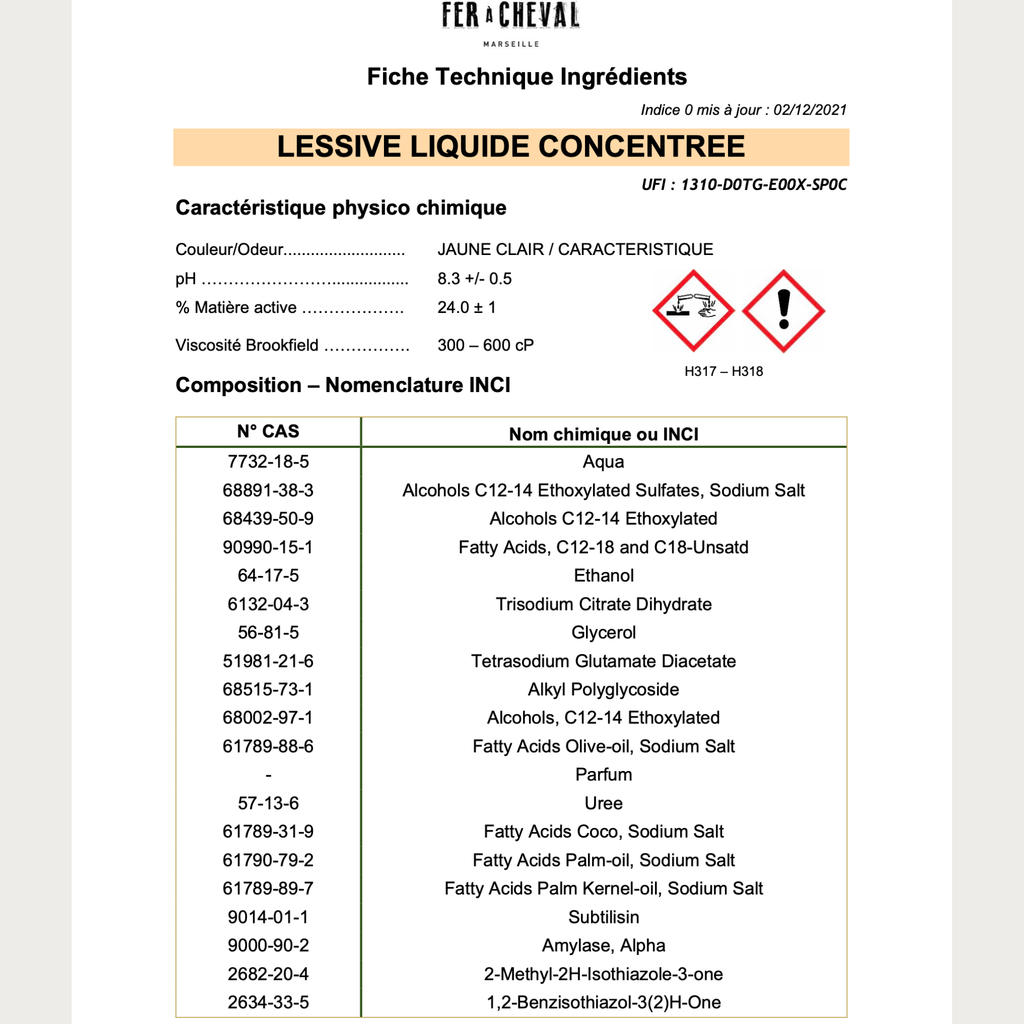 Detergent de rufe concentrat, cu Sapun de Marsilia, 1 L, Fer A Cheval