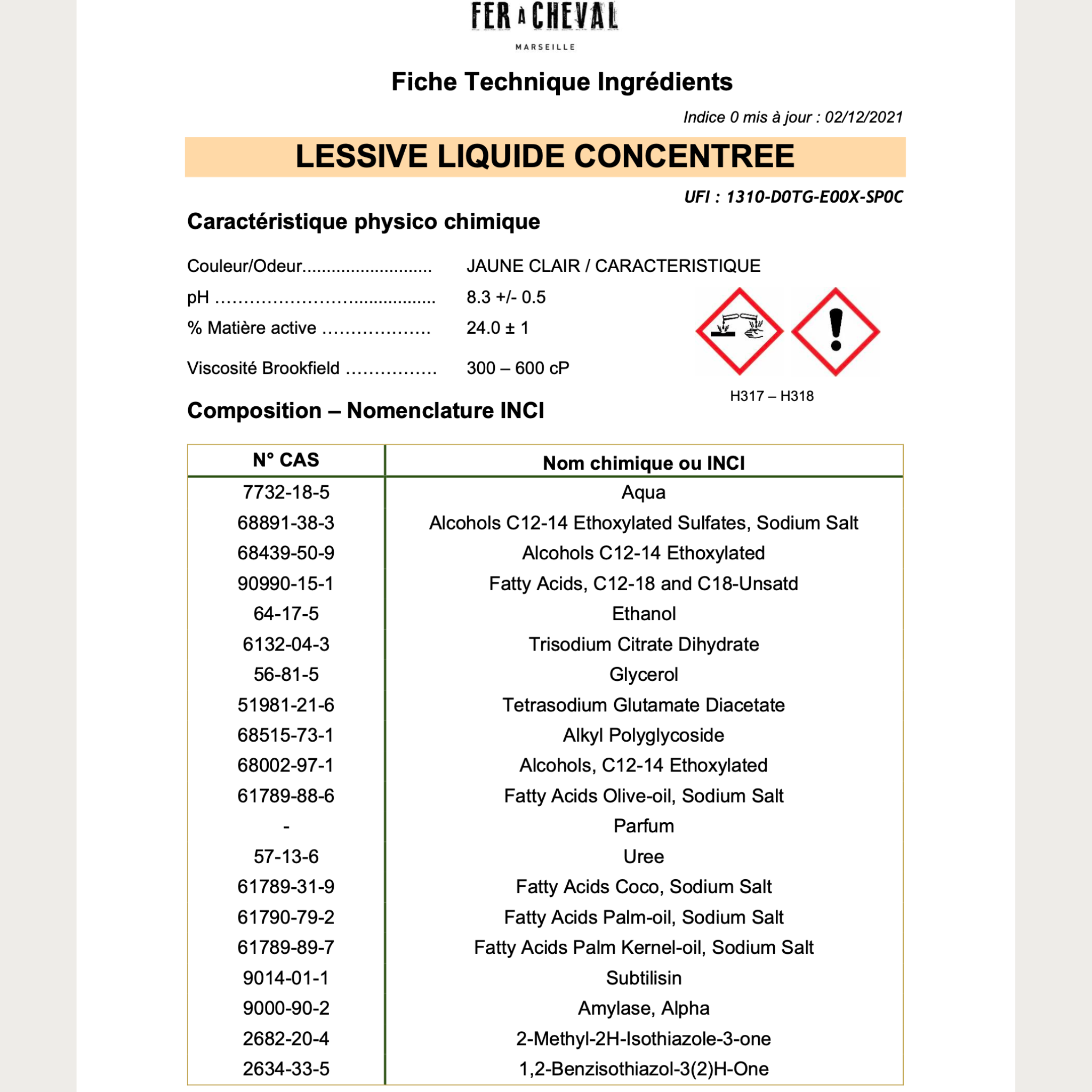 Detergent de rufe concentrat, cu Sapun de Marsilia, 1 L, Fer A Cheval