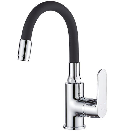 Baterie de lavoar, cu pipă flexibilă, culoare negru/crom, BQD 021B