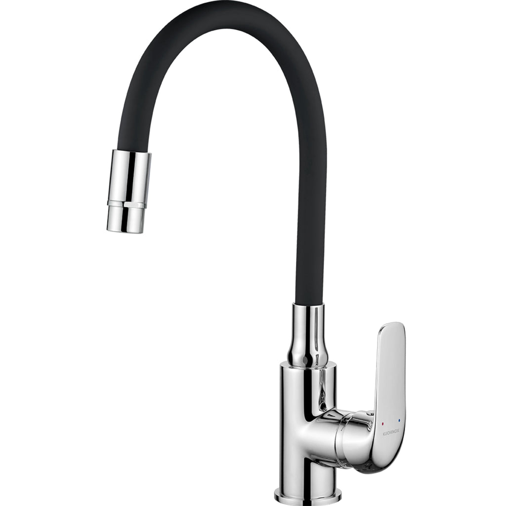 Elza - Baterie de bucatarie cu pipa flexibila, practica, culoare negru inox, BKE_762D
