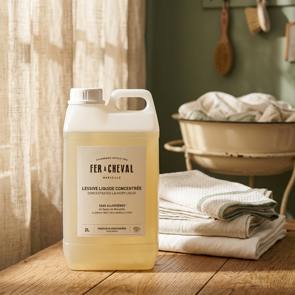 Detergent de rufe concentrat, cu Sapun de Marsilia, 2 L, Fer A Cheval