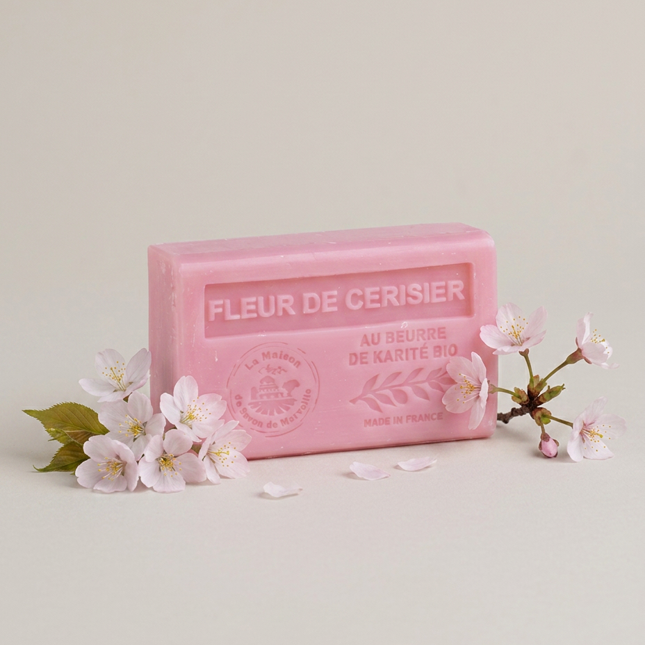 Săpun solid cu parfum de floare de cireș, cu unt de shea BIO, 125 g