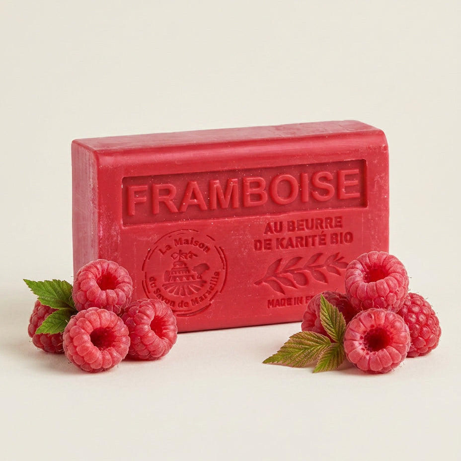 Săpun solid cu parfum de zmeură, cu unt de shea BIO, 125 g