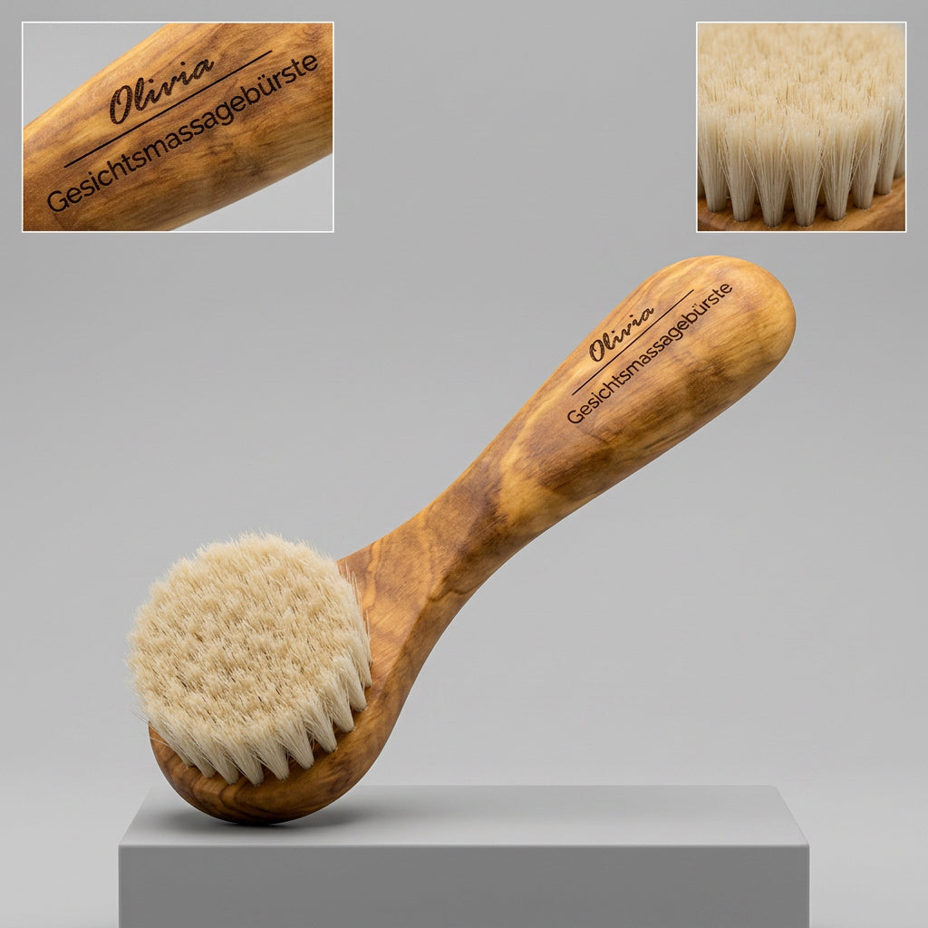 Perie pentru masaj facial, cu par moale de capra si lemn de maslin, produs premium, Keller Bürsten