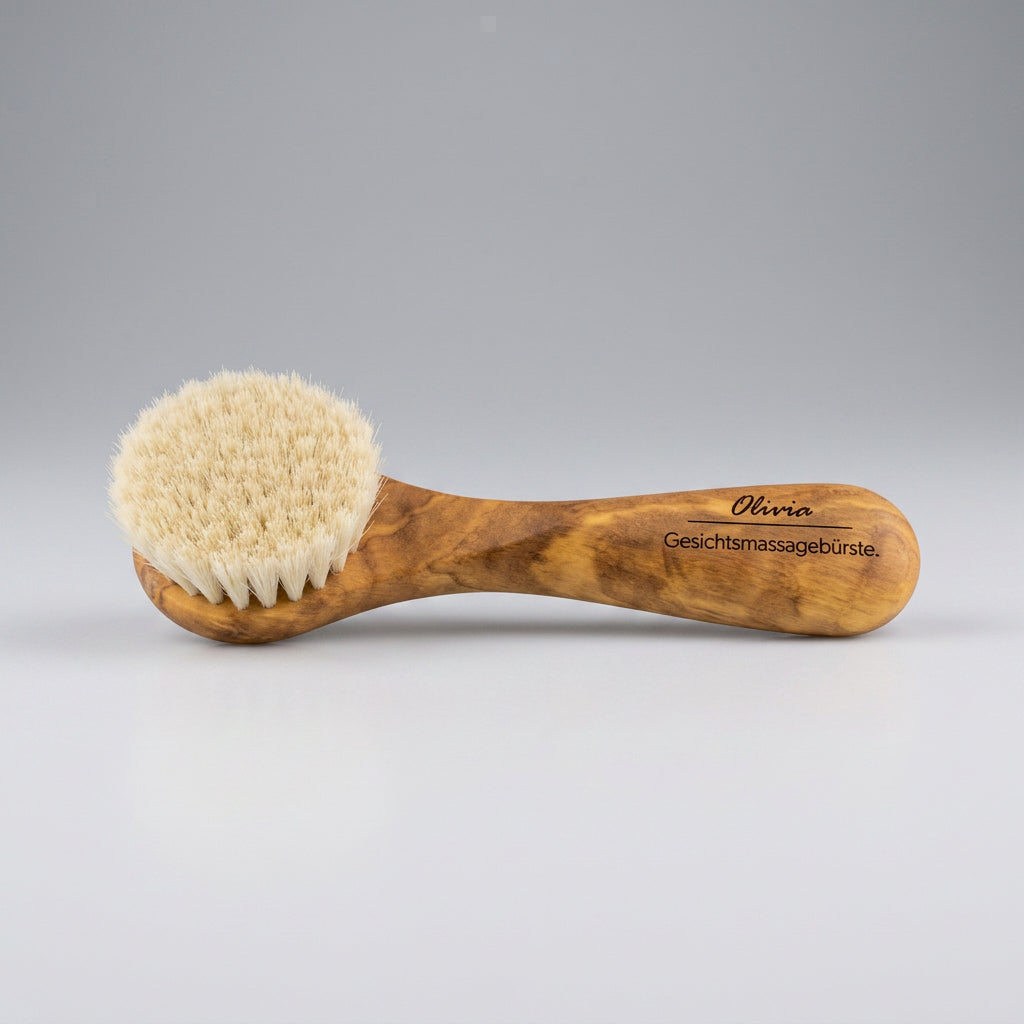 Perie pentru masaj facial, cu par moale de capra si lemn de maslin, produs premium, Keller Bürsten