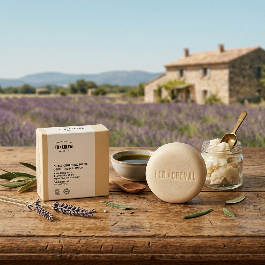 Şampon SOLID delicat, cu ulei de măsline și unt de shea, 100 gr, Fer A Cheval