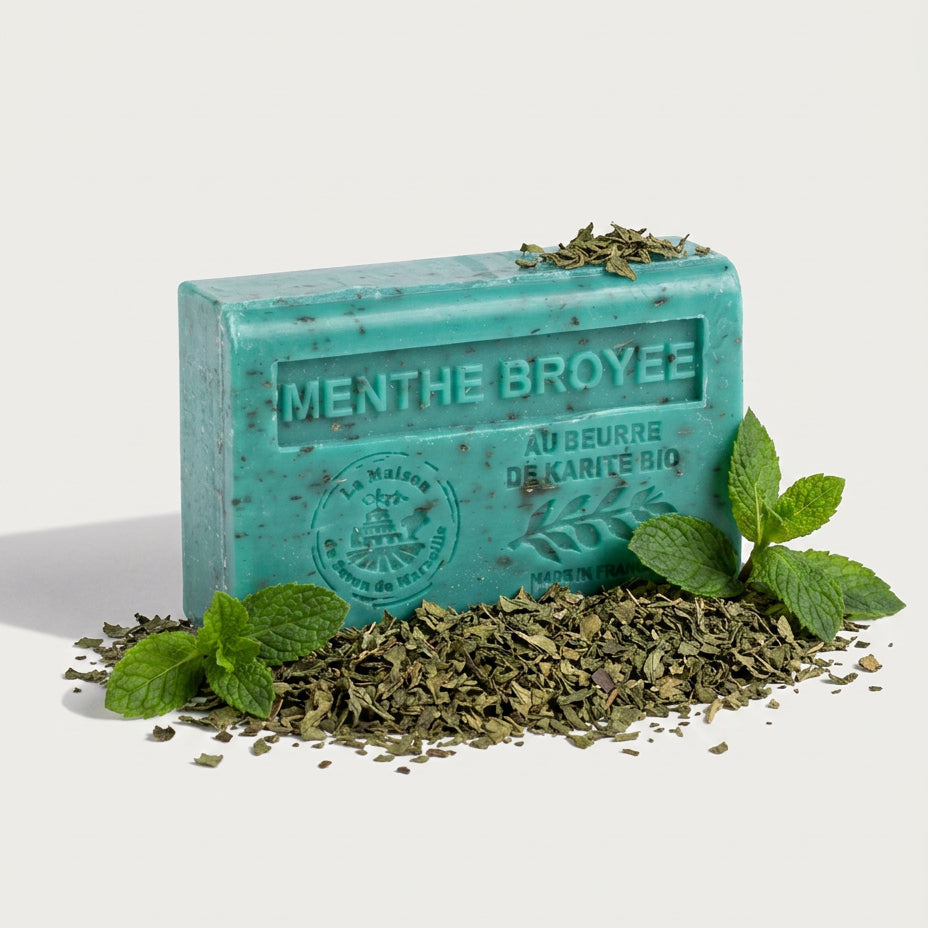 Săpun solid exfoliant, cu parfum menta, cu unt de shea Bio si Mentă măcinată, 125g